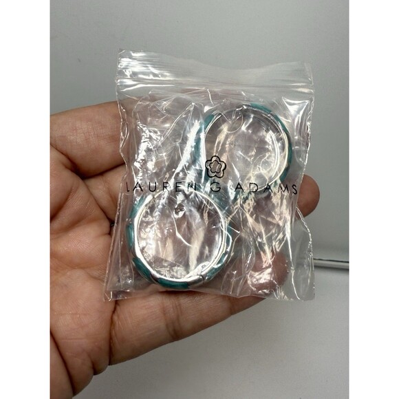 Lauren G Adams Hand Painted Silver And Turquoise Enamel Hoop Earrings New - Picture 7 of 7